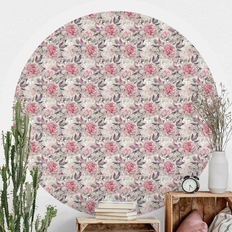 

Papel pintado redondo autoadhesivo - Delicate Watercolor Peony Pattern Dimensión LxA: 225cm x 225cm