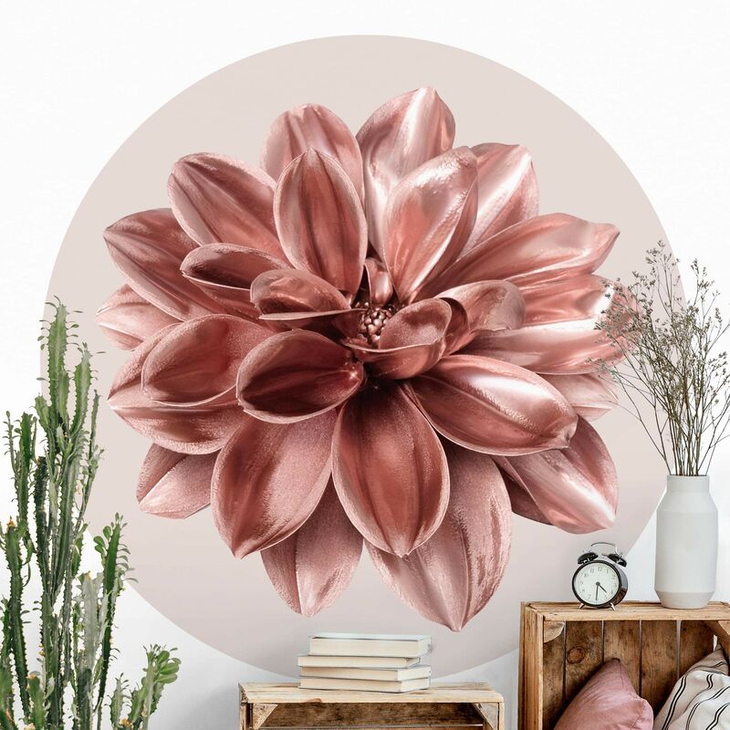 

Papel pintado redondo autoadhesivo - Rosé Golden Dahlia In Metallic Dimensión LxA: 100cm x 100cm