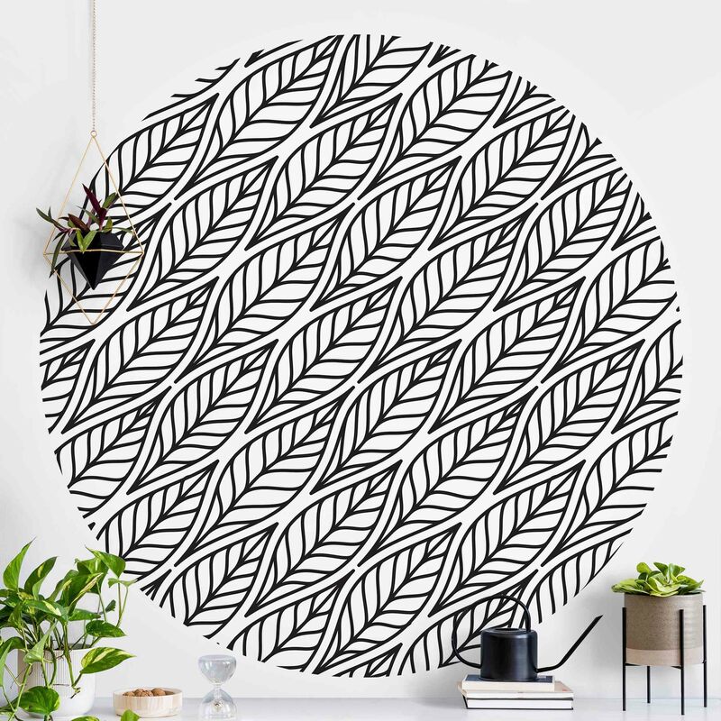 

Papel pintado redondo autoadhesivo - Natural Pattern Leaves Black Dimensión LxA: 175cm x 175cm