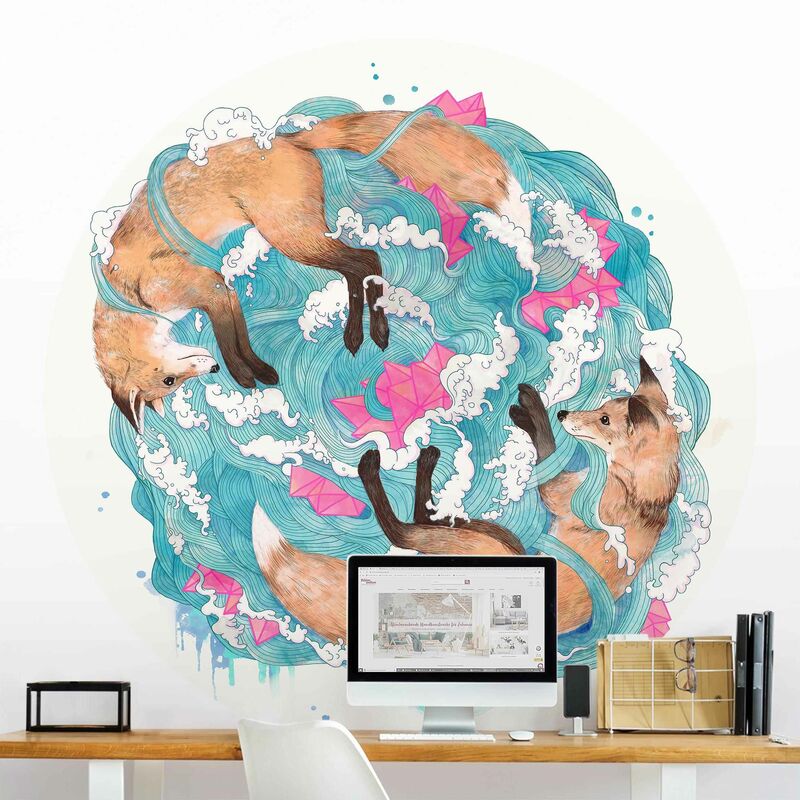 

Papel pintado redondo autoadhesivo - Laura Graves - Illustration Foxes And Waves Painting Dimensión LxA: 150cm x 150cm