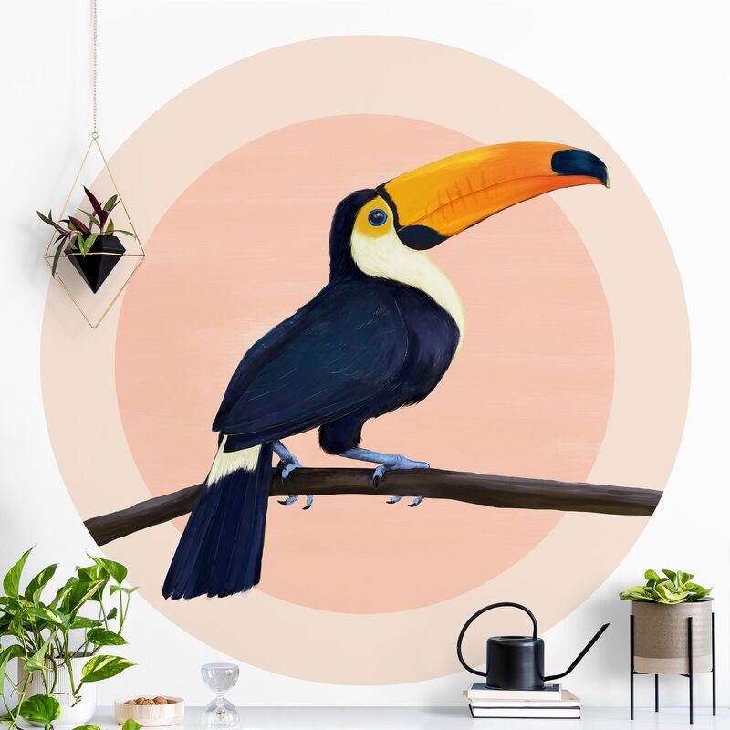 

Papel pintado redondo autoadhesivo - Laura Graves - Illustration Bird Toucan Painting Pastel Dimensión LxA: 150cm x 150cm