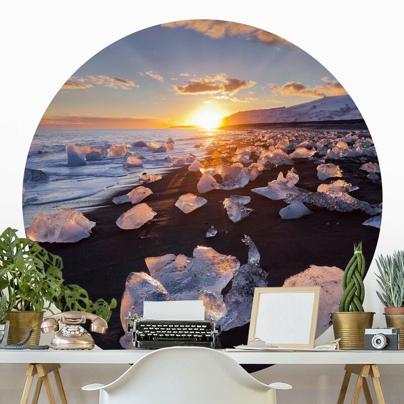 

Papel pintado redondo autoadhesivo - Chunks Of Ice On The Beach Iceland Dimensión LxA: 175cm x 175cm