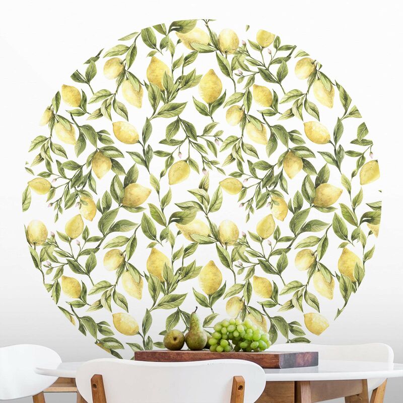 

Papel pintado redondo autoadhesivo - Fruity Lemons With Leaves Dimensión LxA: 100cm x 100cm