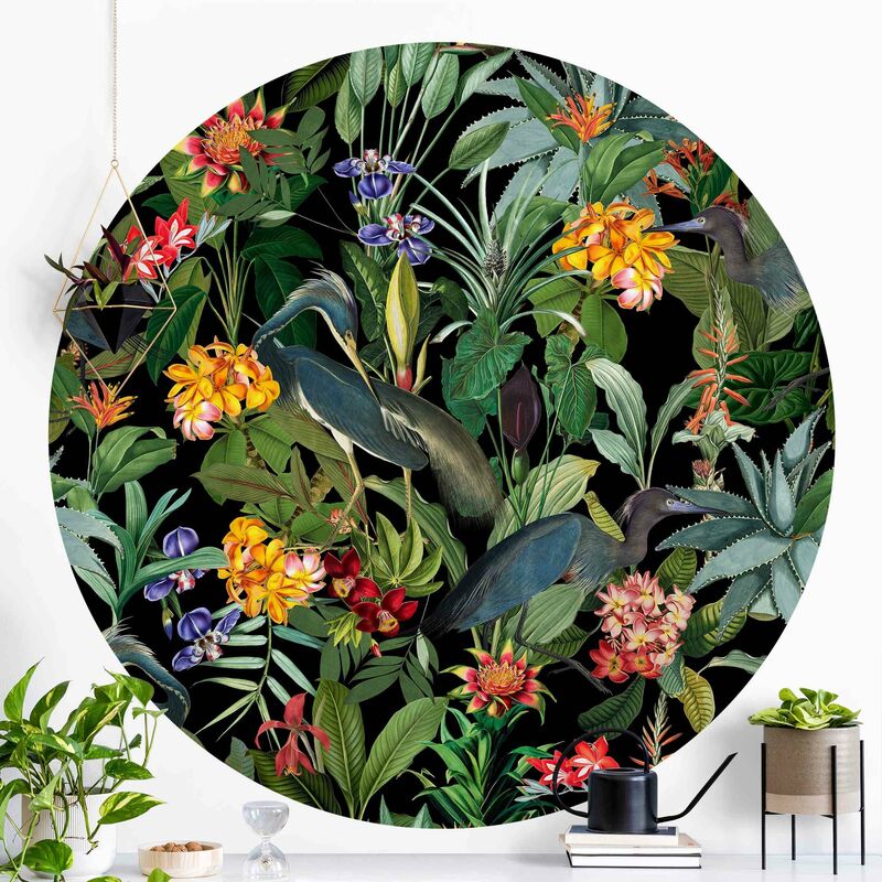 

Papel pintado redondo autoadhesivo - Birds With Tropical Flowers Dimensión LxA: 175cm x 175cm