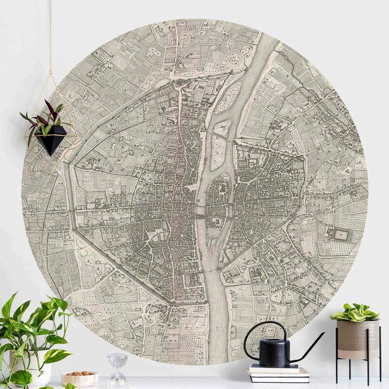 

Papel pintado redondo autoadhesivo - Vintage Map Paris Dimensión LxA: 75cm x 75cm