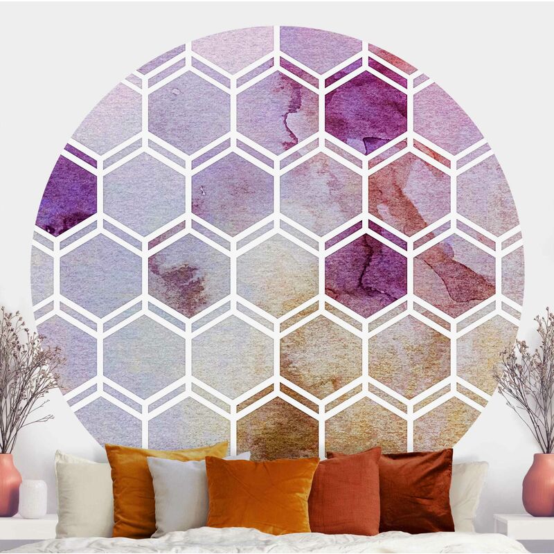 

Papel pintado redondo autoadhesivo - Hexagonal Dreams Watercolour In Berry Dimensión LxA: 150cm x 150cm