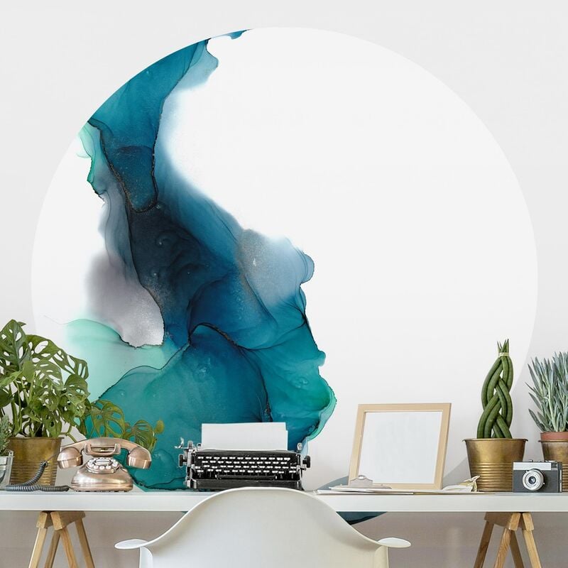 

Papel pintado redondo autoadhesivo - Drops Of Ocean Tourquoise With Gold Dimensión LxA: 225cm x 225cm