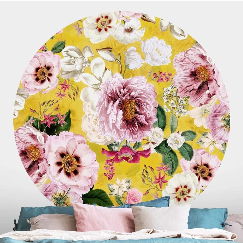 

Papel pintado redondo autoadhesivo - Blossoms On Yellow Dimensión LxA: 75cm x 75cm