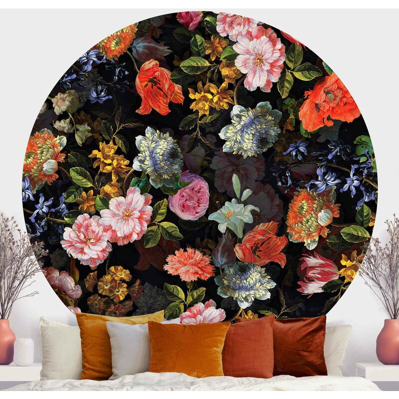 

Papel pintado redondo autoadhesivo - Dark Flower Bouquet Dimensión LxA: 200cm x 200cm