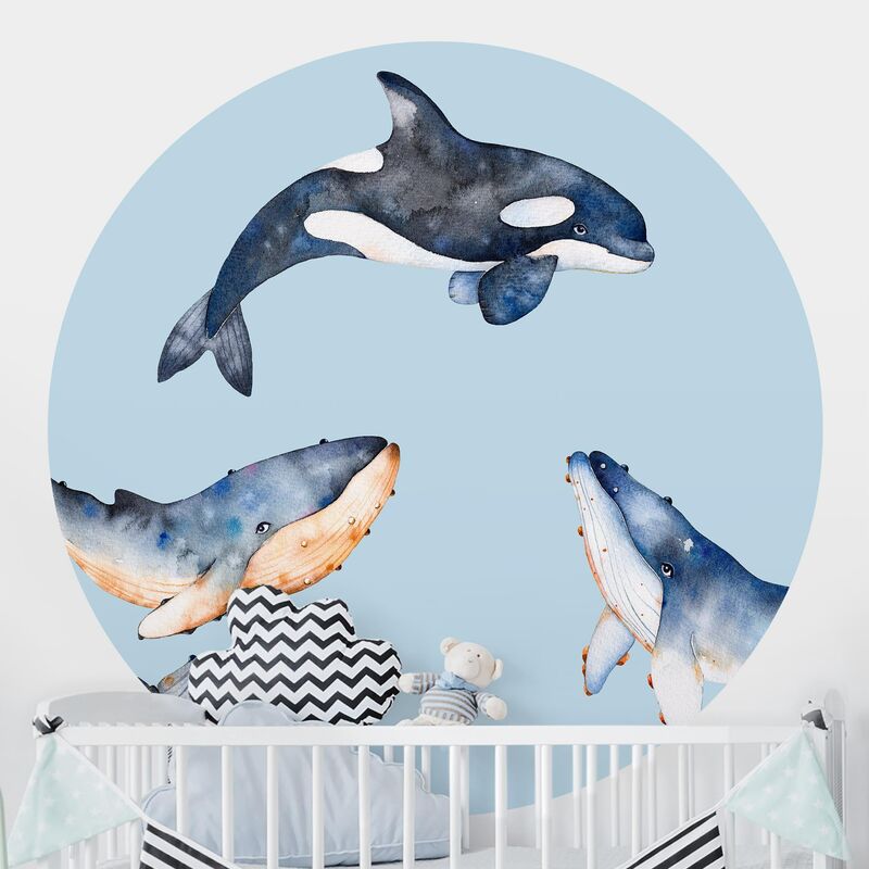 

Papel pintado redondo autoadhesivo - Illustrated Whale In Watercolour Dimensión LxA: 200cm x 200cm
