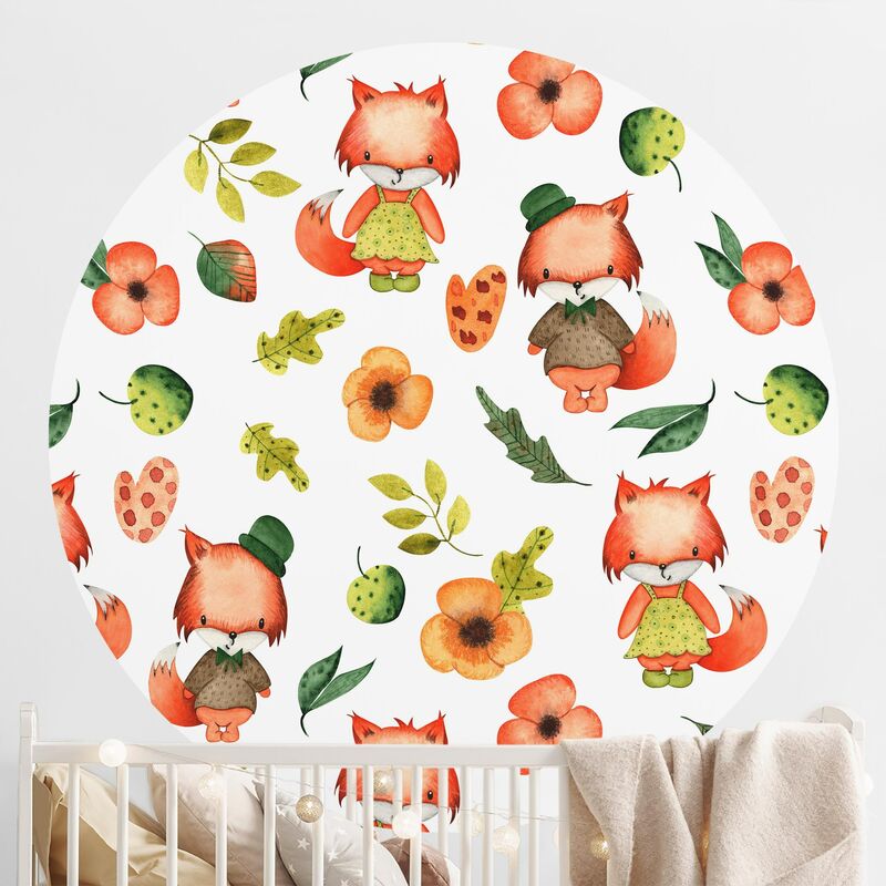 

Papel pintado redondo autoadhesivo - Cute Foxes In Watercolour Dimensión LxA: 122cm x 122cm