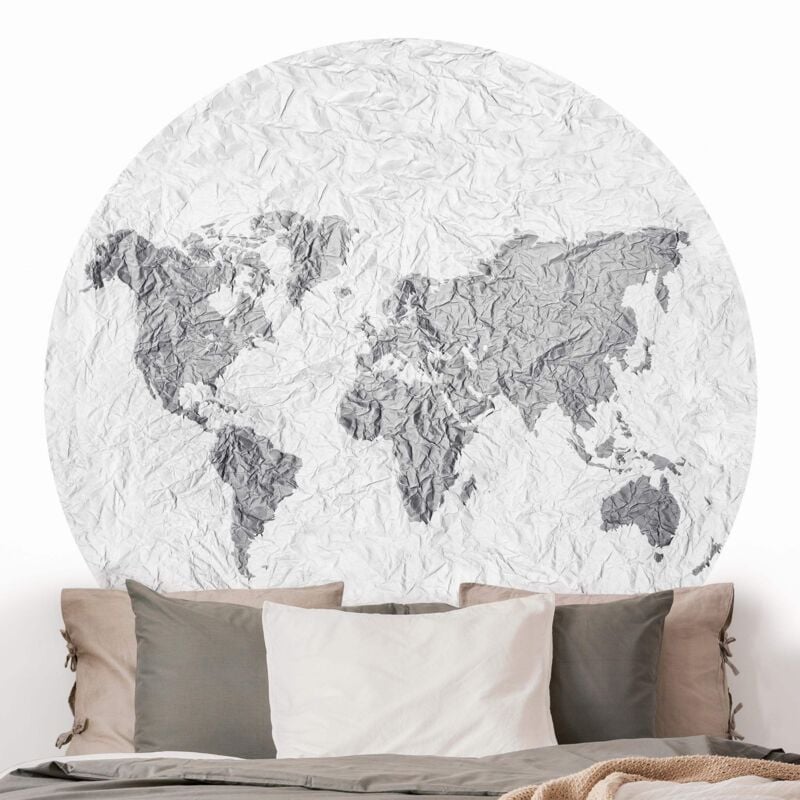 

Papel pintado redondo autoadhesivo - Paper World Map White Gray Dimensión LxA: 75cm x 75cm