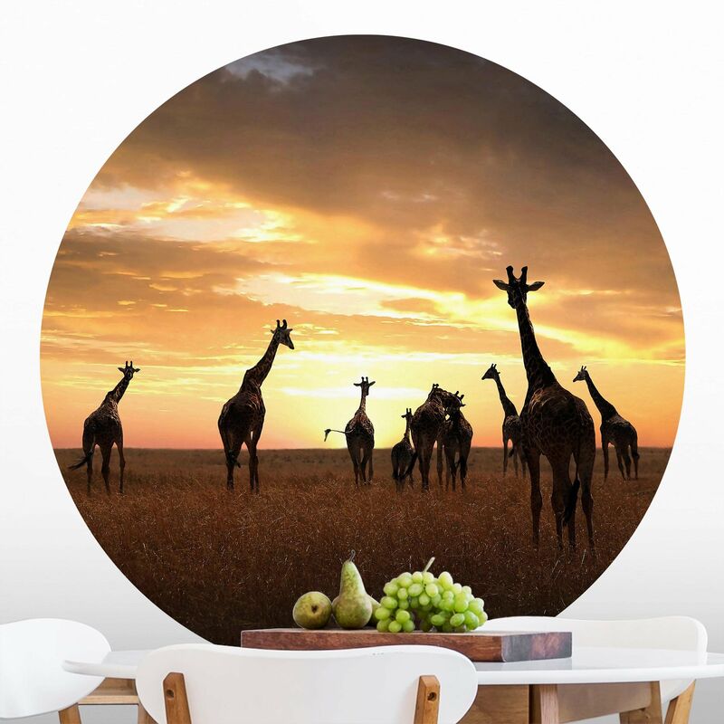 

Papel pintado redondo autoadhesivo - Giraffe Family Dimensión LxA: 150cm x 150cm