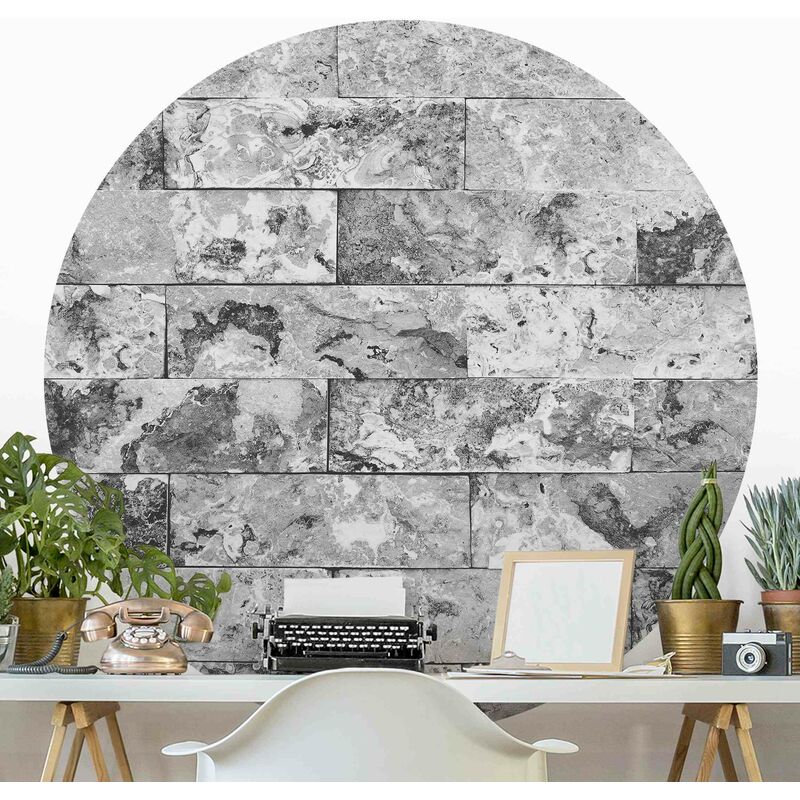 

Papel pintado redondo autoadhesivo - Stone Wall Natural Marble Gray Dimensión LxA: 122cm x 122cm