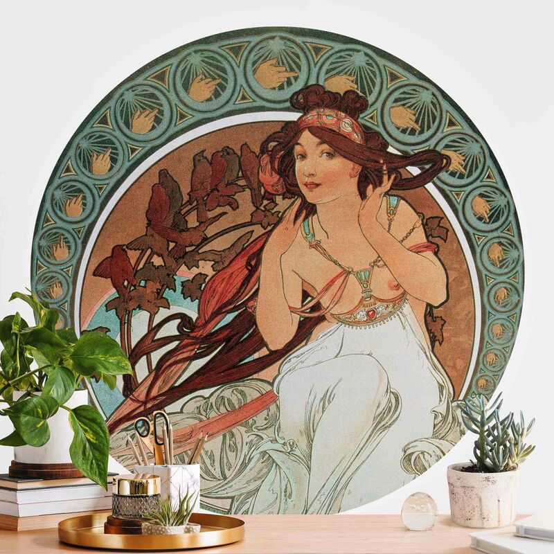 

Papel pintado redondo autoadhesivo - Alfons Mucha - Four Arts - Music Dimensión LxA: 50cm x 50cm