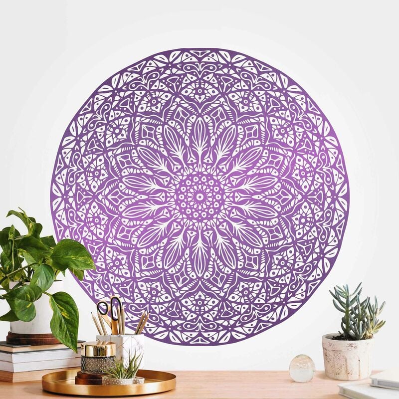 

Papel pintado redondo autoadhesivo - Mandala Ornament In Purple Dimensión LxA: 150cm x 150cm