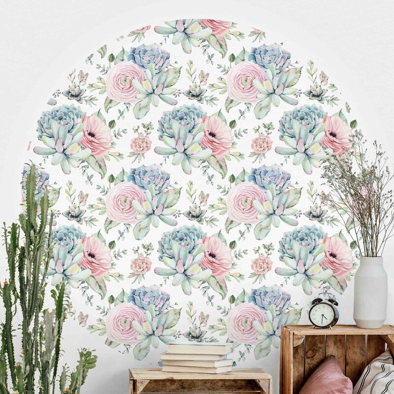 

Papel pintado redondo autoadhesivo - Watercolor Succulents Bouquet Pattern Dimensión LxA: 50cm x 50cm