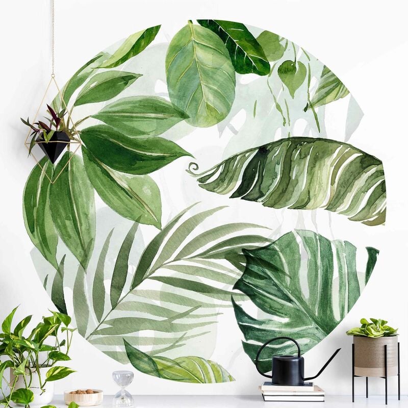 

Papel pintado redondo autoadhesivo - Watercolor Tropical Leaves And Tendrils Dimensión LxA: 244cm x 244cm