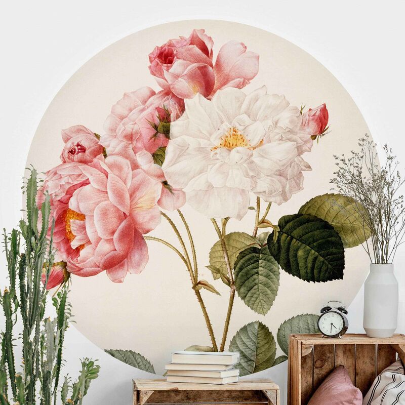 

Papel pintado redondo autoadhesivo - Pierre Joseph Redoute - Rosa Damascena Dimensión LxA: 50cm x 50cm