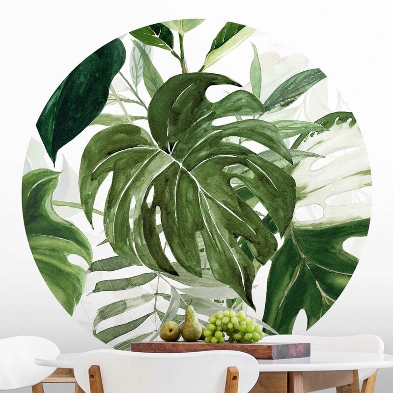 

Papel pintado redondo autoadhesivo - Watercolor Tropical Arrangement With Monstera Dimensión LxA: 225cm x 225cm