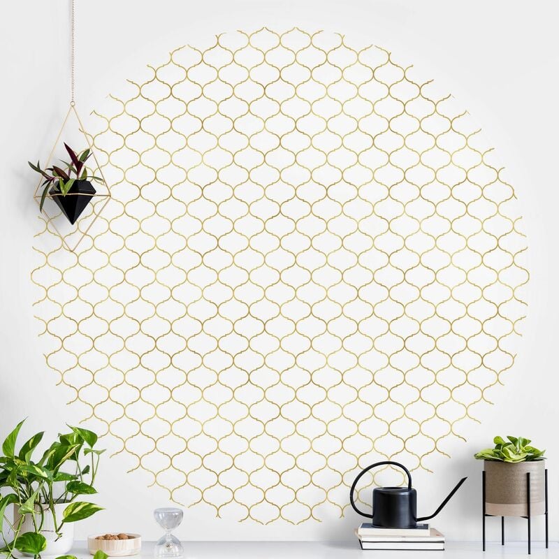 

Papel pintado redondo autoadhesivo - Moroccan Watercolor Line Pattern Gold Dimensión LxA: 225cm x 225cm