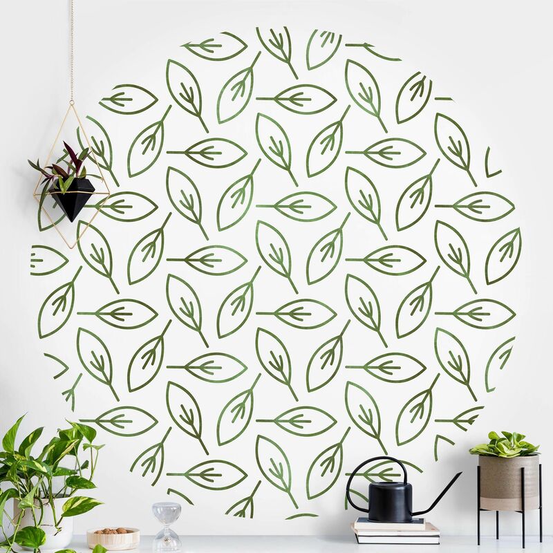 

Papel pintado redondo autoadhesivo - Natural Pattern Leaf Lines In Green Dimensión LxA: 150cm x 150cm