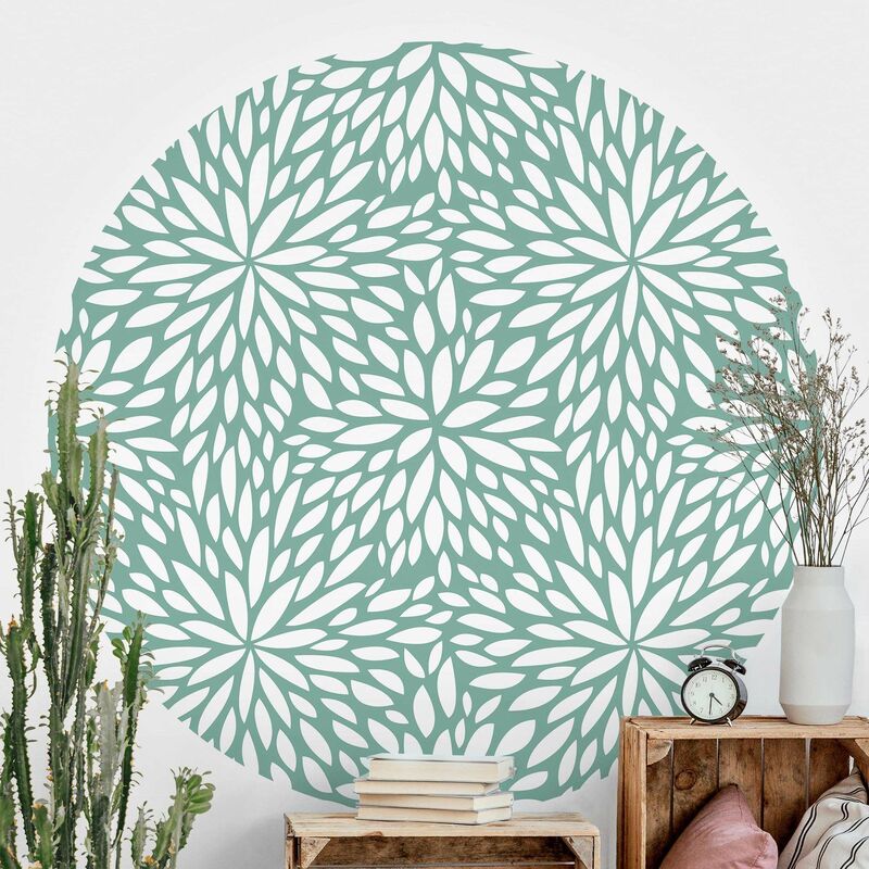 

Papel pintado redondo autoadhesivo - Natural Pattern Flowers In Mint Dimensión LxA: 175cm x 175cm