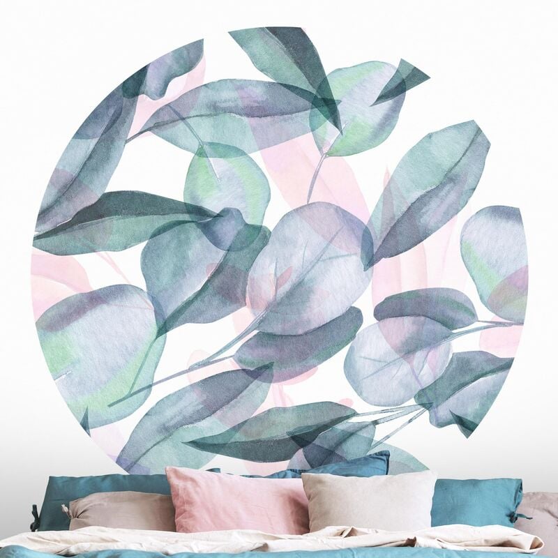 

Papel pintado redondo autoadhesivo - Blue And Pink Eucalyptus Leaves Watercolor Dimensión LxA: 244cm x 244cm