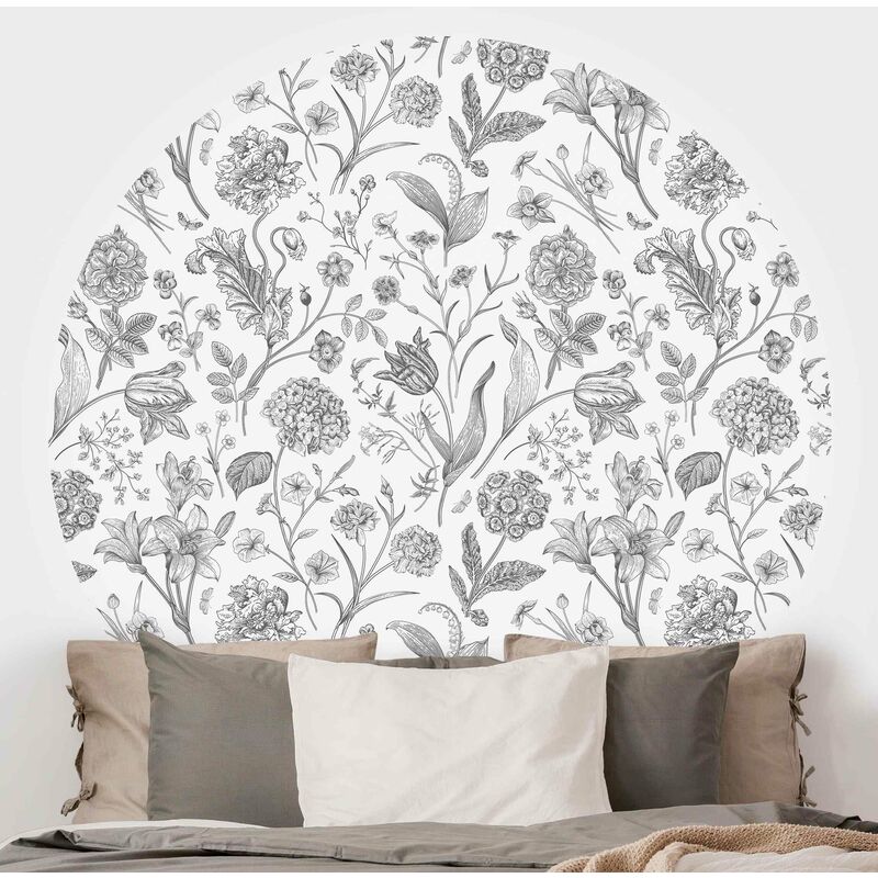 

Papel pintado redondo autoadhesivo - Flower Dance In Gray Dimensión LxA: 75cm x 75cm