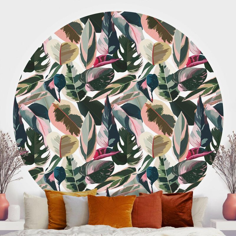 

Papel pintado redondo autoadhesivo - Pink Tropical Pattern Dimensión LxA: 244cm x 244cm