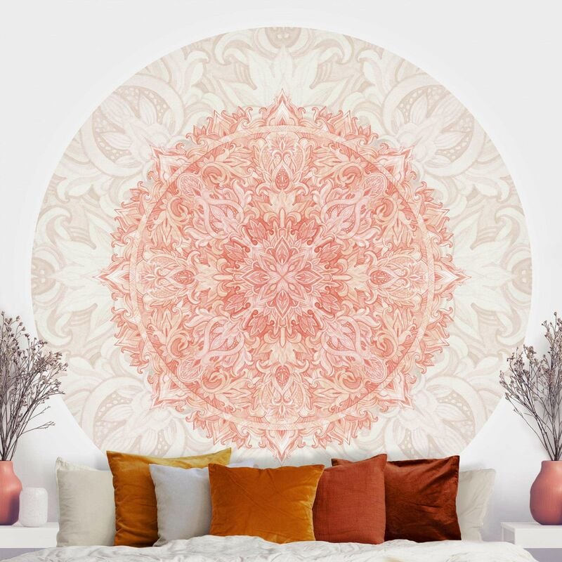

Papel pintado redondo autoadhesivo - Mandala Watercolor Ornament Beige Orange Dimensión LxA: 50cm x 50cm