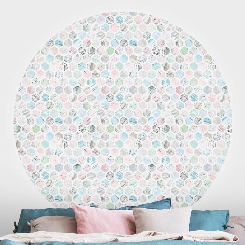 

Papel pintado redondo autoadhesivo - Marble Hexagons Rose And Sea Blue Dimensión LxA: 75cm x 75cm