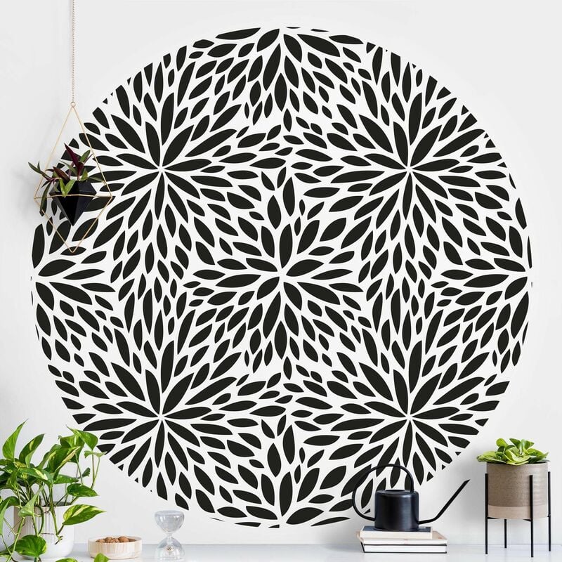 

Papel pintado redondo autoadhesivo - Natural Pattern Flowers In Black Dimensión LxA: 100cm x 100cm
