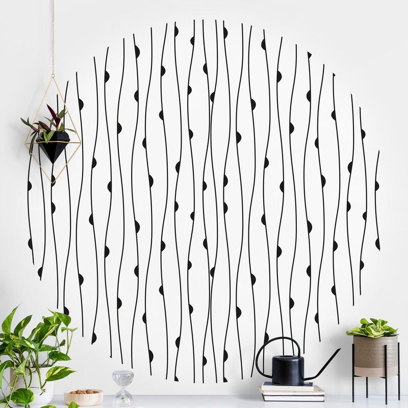 

Papel pintado redondo autoadhesivo - Natural Pattern With Semicircles In Black Dimensión LxA: 100cm x 100cm