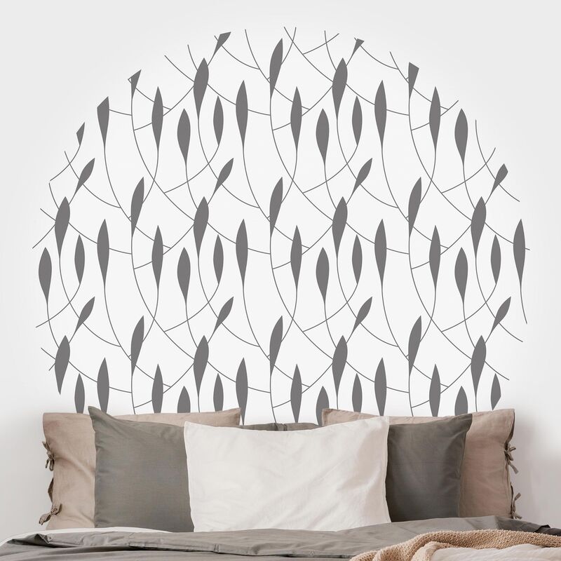 

Papel pintado redondo autoadhesivo - Natural Pattern Sweeping Leaves In Gray Dimensión LxA: 75cm x 75cm