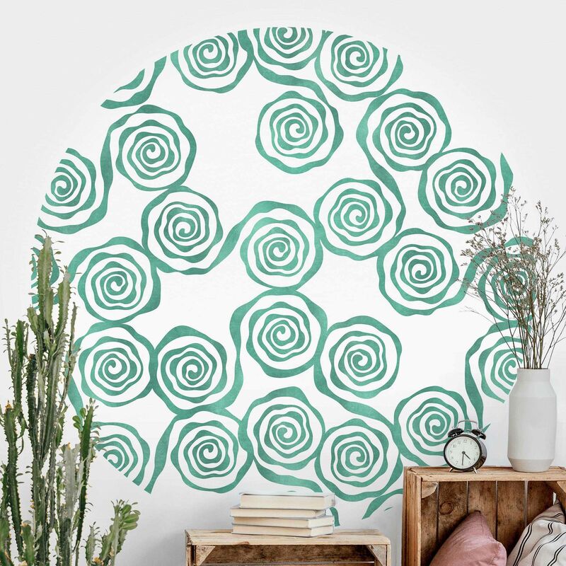 

Papel pintado redondo autoadhesivo - Natural Pattern Swirl Turquoise Dimensión LxA: 122cm x 122cm