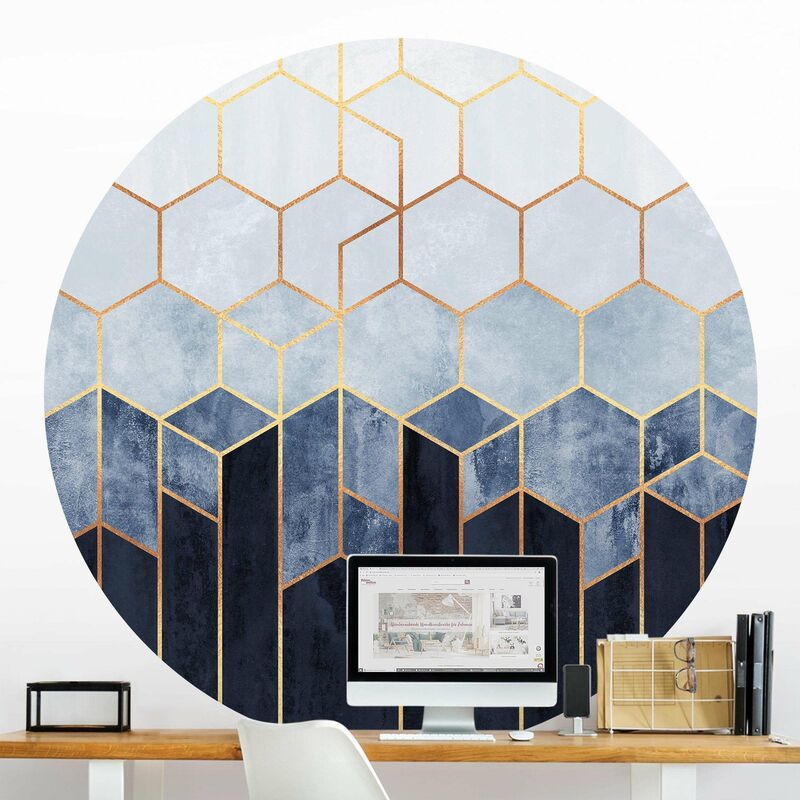 

Papel pintado redondo autoadhesivo - Elisabeth Fredriksson - Golden Hexagons Blue White Dimensión LxA: 244cm x 244cm