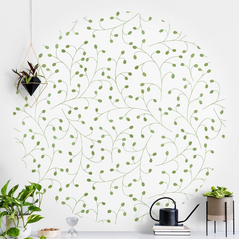 

Papel pintado redondo autoadhesivo - Delicate Twigs Pattern With Dots In Green II Dimensión LxA: 75cm x 75cm