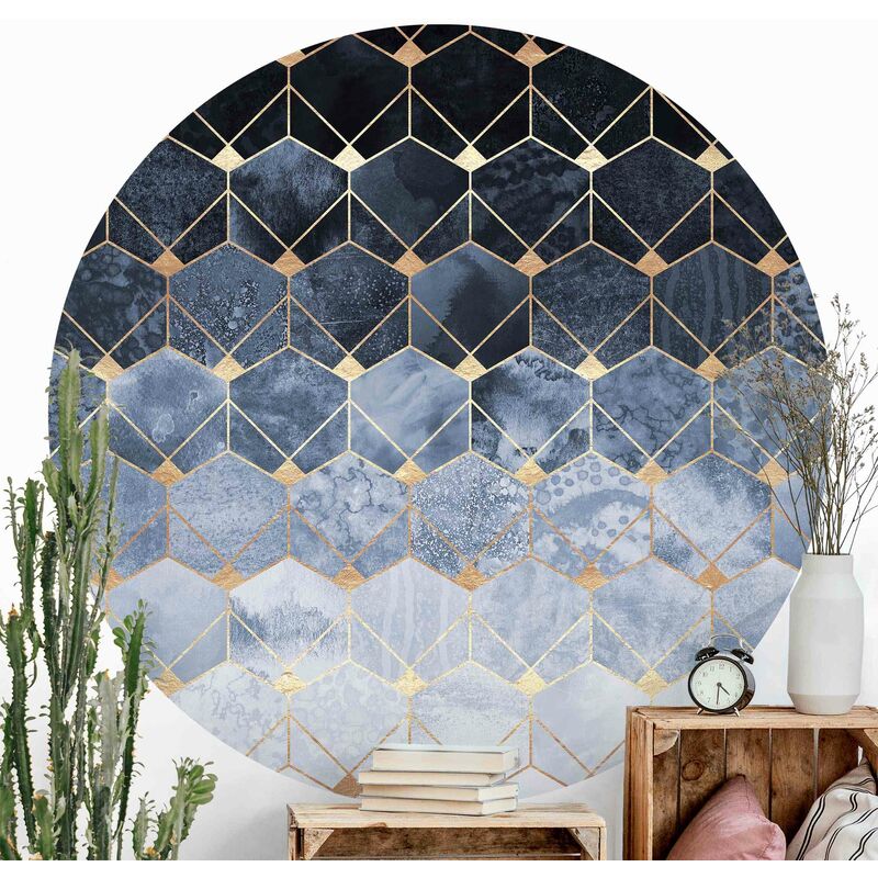 

Papel pintado redondo autoadhesivo - Elisabeth Fredriksson - Blue Geometry Golden Art Deco Dimensión LxA: 100cm x 100cm