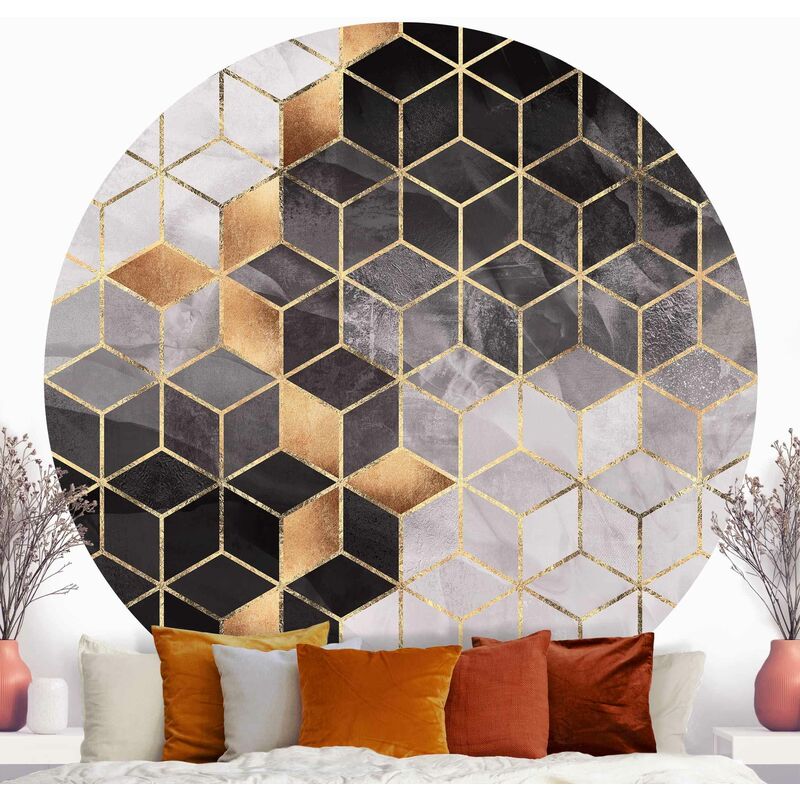 

Papel pintado redondo autoadhesivo - Elisabeth Fredriksson - Black And White Golden Geometry Dimensión LxA: 200cm x 200cm