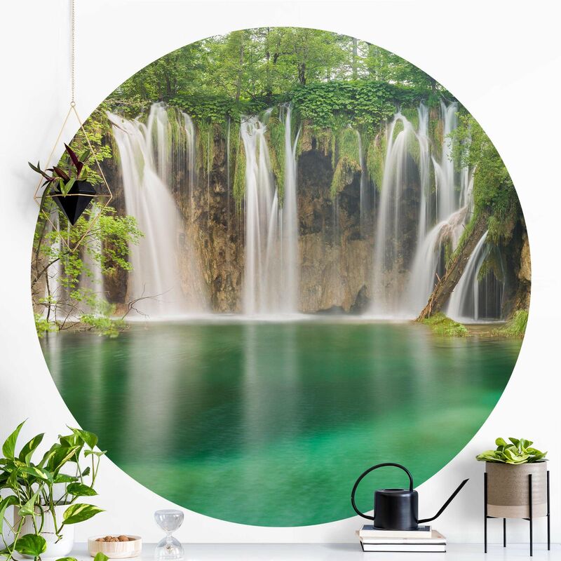 

Papel pintado redondo autoadhesivo - Waterfall Plitvice Lakes Dimensión LxA: 225cm x 225cm