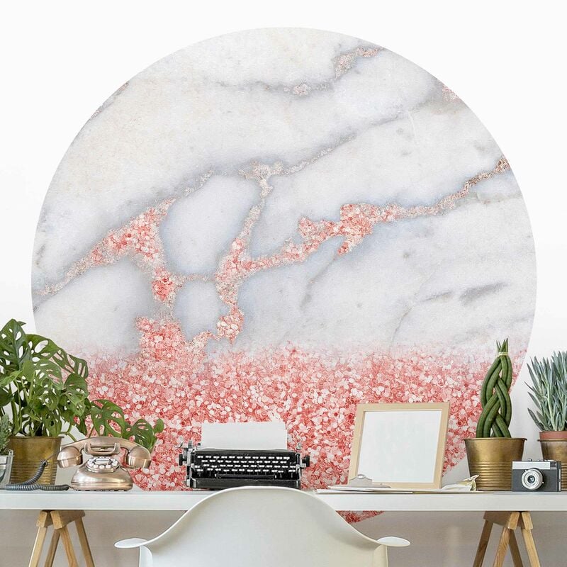 

Papel pintado redondo autoadhesivo - Marble Look With Pink Confetti Dimensión LxA: 75cm x 75cm