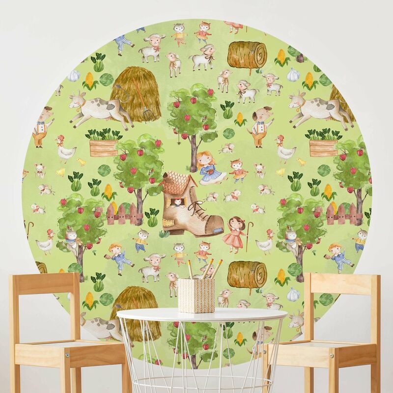 

Papel pintado redondo autoadhesivo - Farm Illustration With Sheep Dimensión LxA: 122cm x 122cm