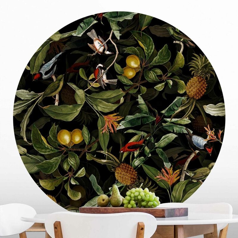 

Papel pintado redondo autoadhesivo - Birds With Pineapple Green Dimensión LxA: 150cm x 150cm