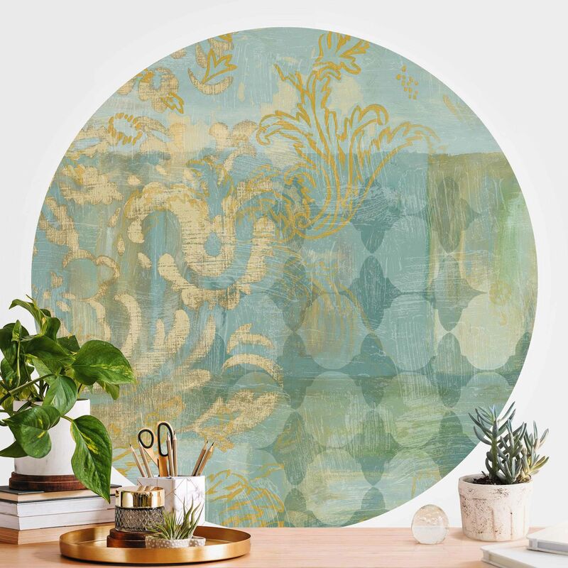 

Bilderwelten - Papel pintado redondo autoadhesivo - Moroccan Collage In Gold And Turquoise Dimensión LxA: 244cm x 244cm