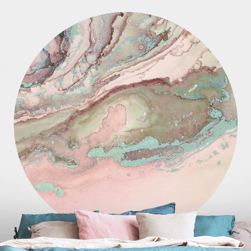 

Papel pintado redondo autoadhesivo - Colour Experiments Marble Light Pink And Turquoise Dimensión LxA: 225cm x 225cm