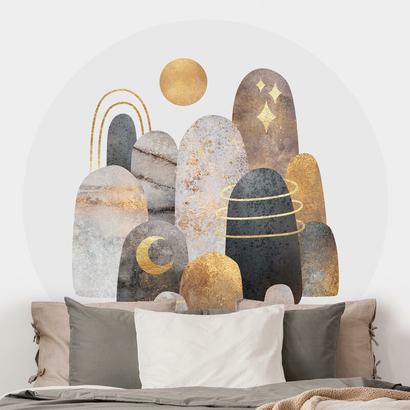 

Papel pintado redondo autoadhesivo - Elisabeth Fredriksson - Golden Mountain With Moon Dimensión LxA: 175cm x 175cm