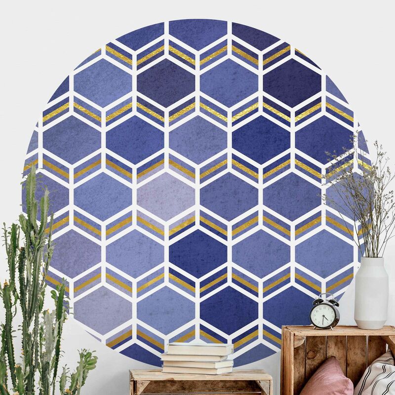 

Papel pintado redondo autoadhesivo - Hexagonal Dreams Pattern In Indigo Dimensión LxA: 244cm x 244cm