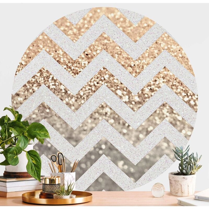 

Papel pintado redondo autoadhesivo - Zigzag Lines With Golden Glitter and Silver Dimensión LxA: 150cm x 150cm