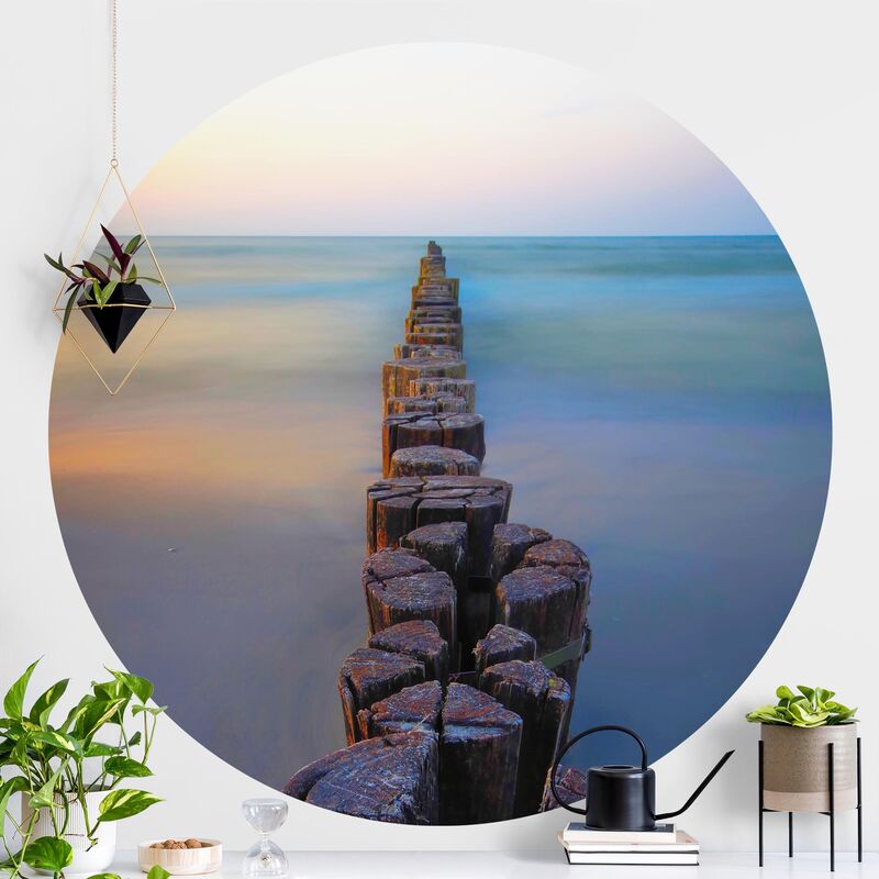 

Papel pintado redondo autoadhesivo - Groynes At Sunset At The Ocean Dimensión LxA: 150cm x 150cm
